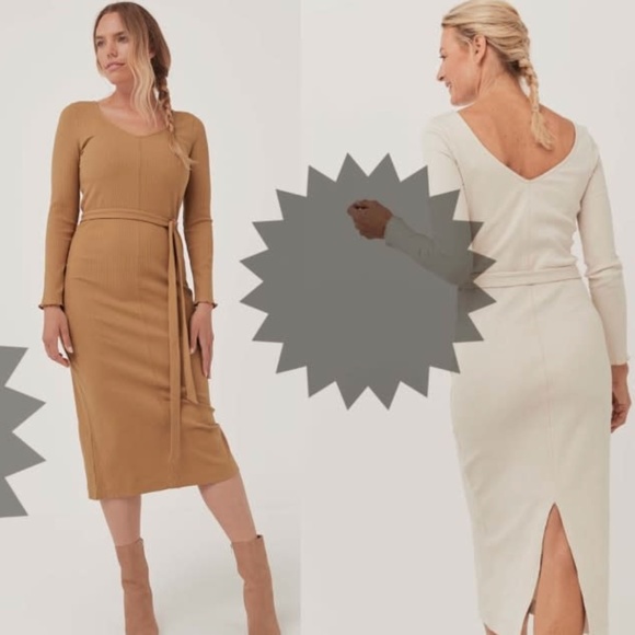 Pact Ribbed Jazz Dress, Camel, Small - Picture 5 of 5